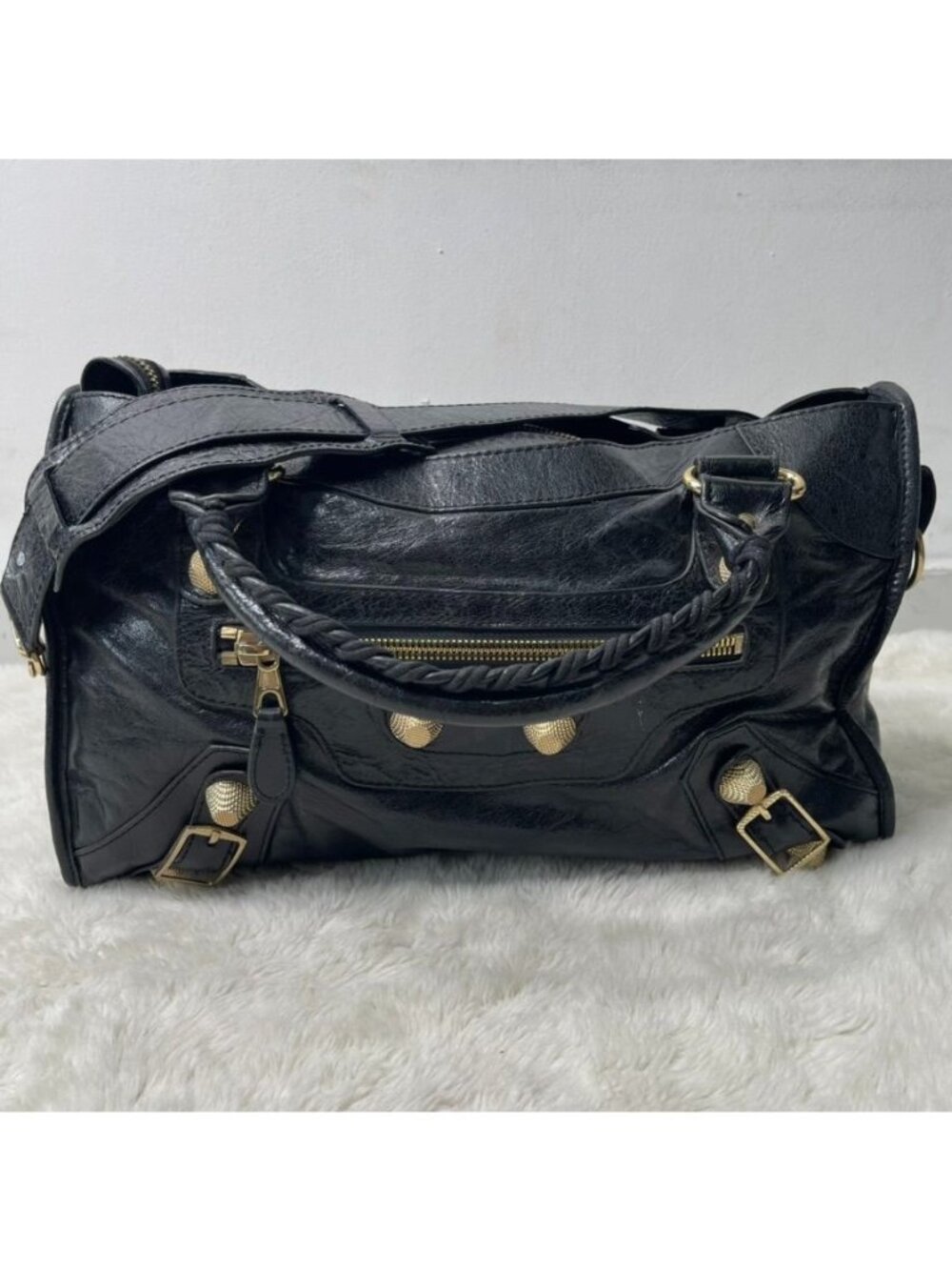 Authentic Balenciaga Giant 12 Part Time Black Leather Bag Gold Hardware 173082